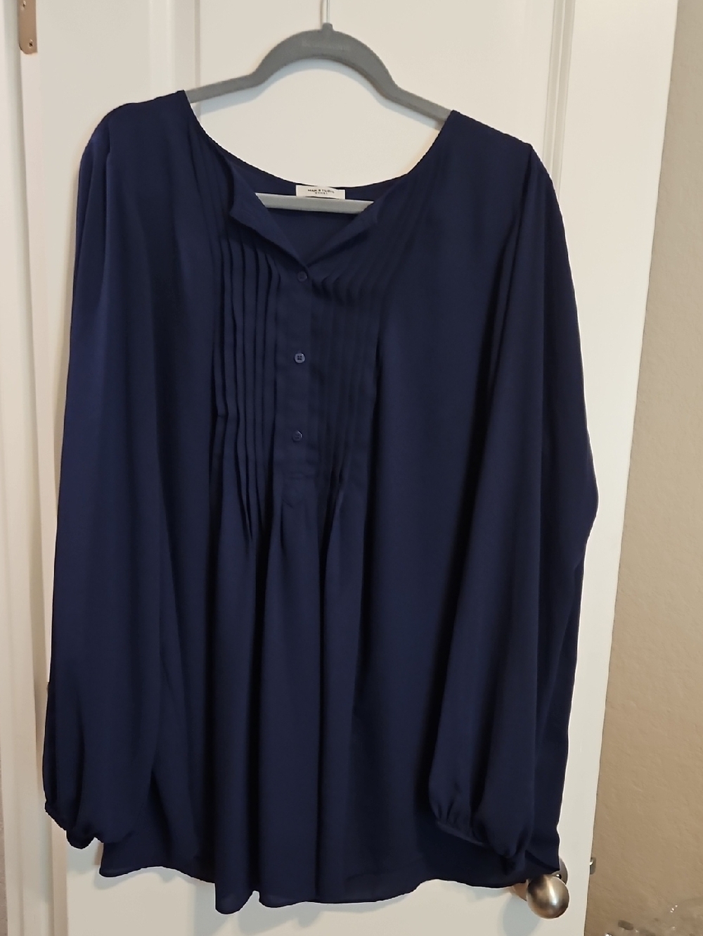 Max Studio Navy Pintuck Button-Front Blouse